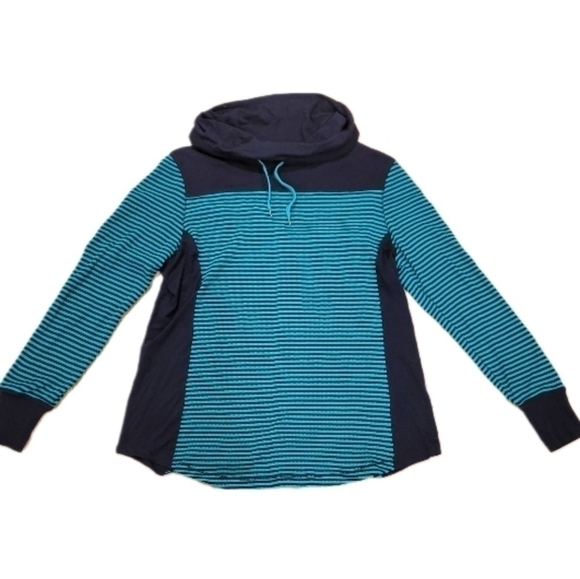 Eddie Bauer Tops - Eddie Bauer Teal and Navy Striped Hoodie Top